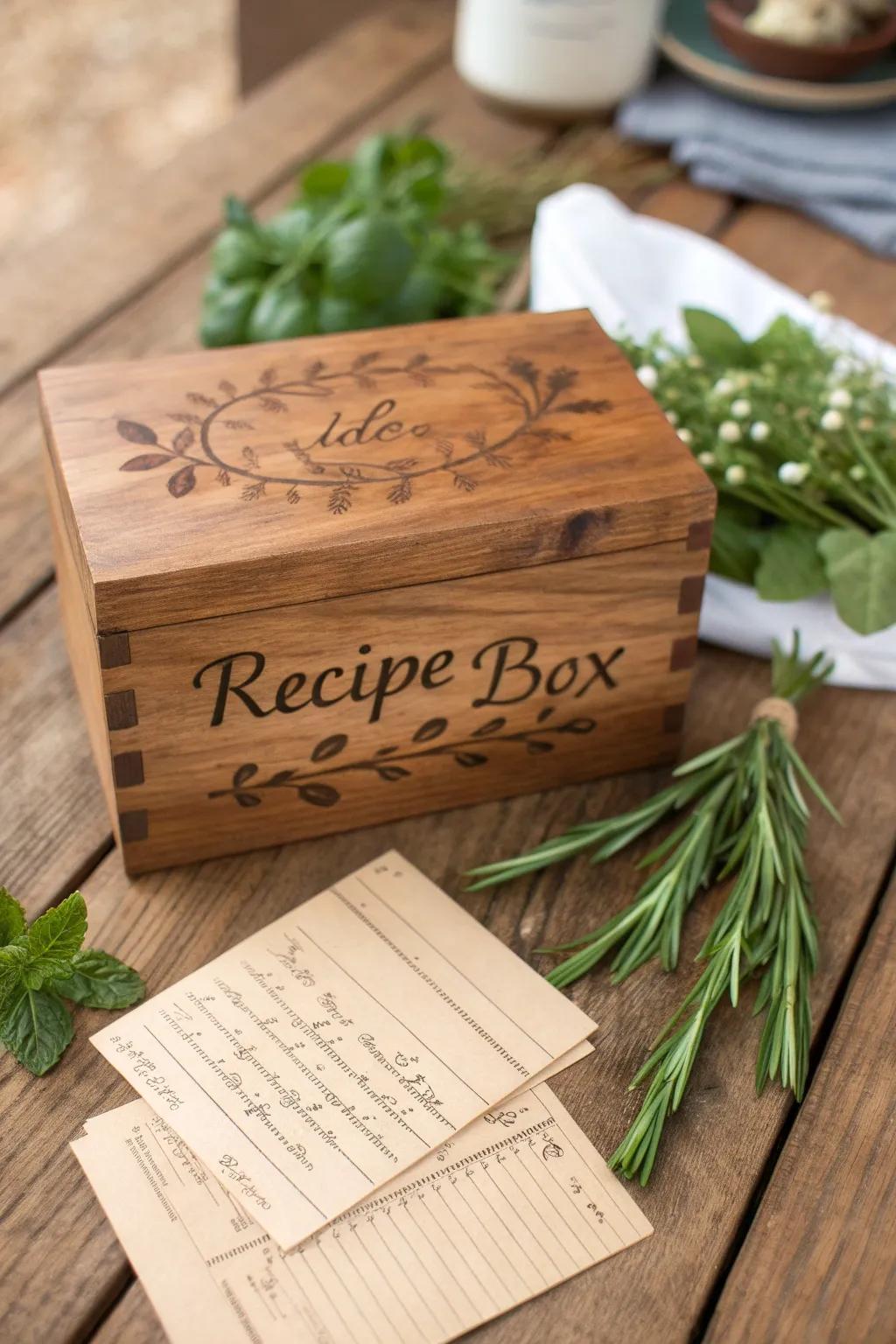 Keep cherished recipes in a personalized keepsake box.