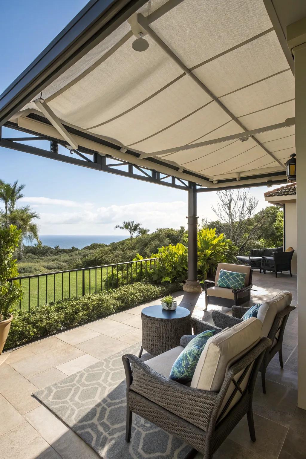 A covered lanai offers shade and shelter year-round.