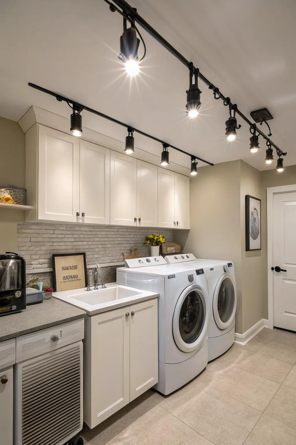 Rail lighting adjusts to meet the changing demands of your laundry room.