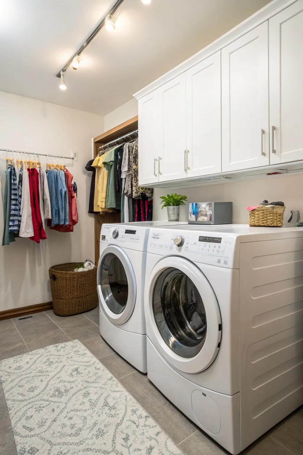 Hanging rods offer a handy drying spot in your laundry room.