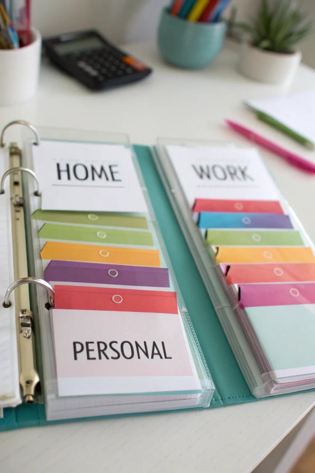 Handmade section labels add a personalized touch and improve organization.