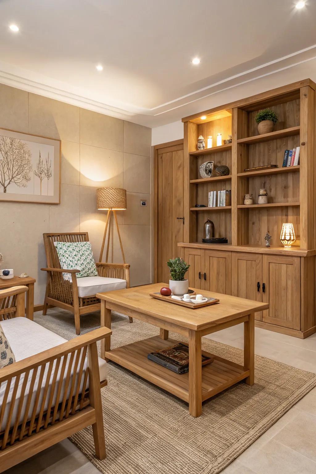 Wooden elements enhance the natural aesthetic of the area.