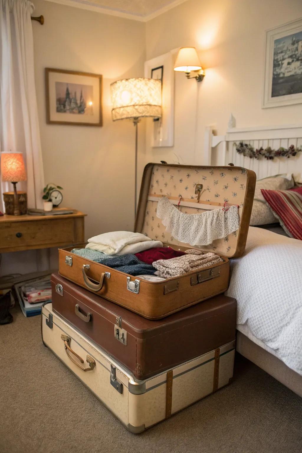 Antique travel cases combine nostalgia with practical lingerie storage.