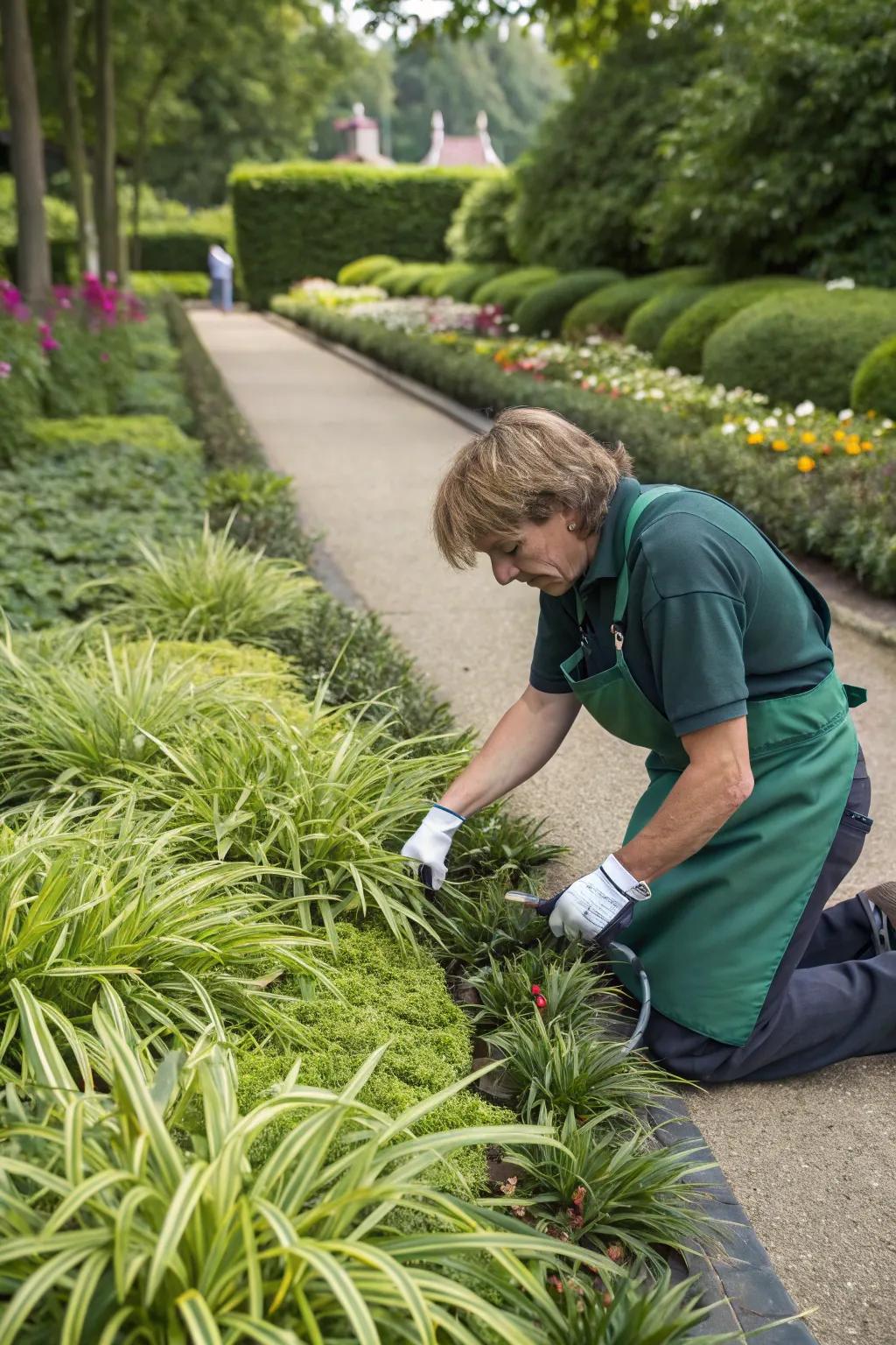 A growing 'fountaingrass' border, preserved with care and focus.