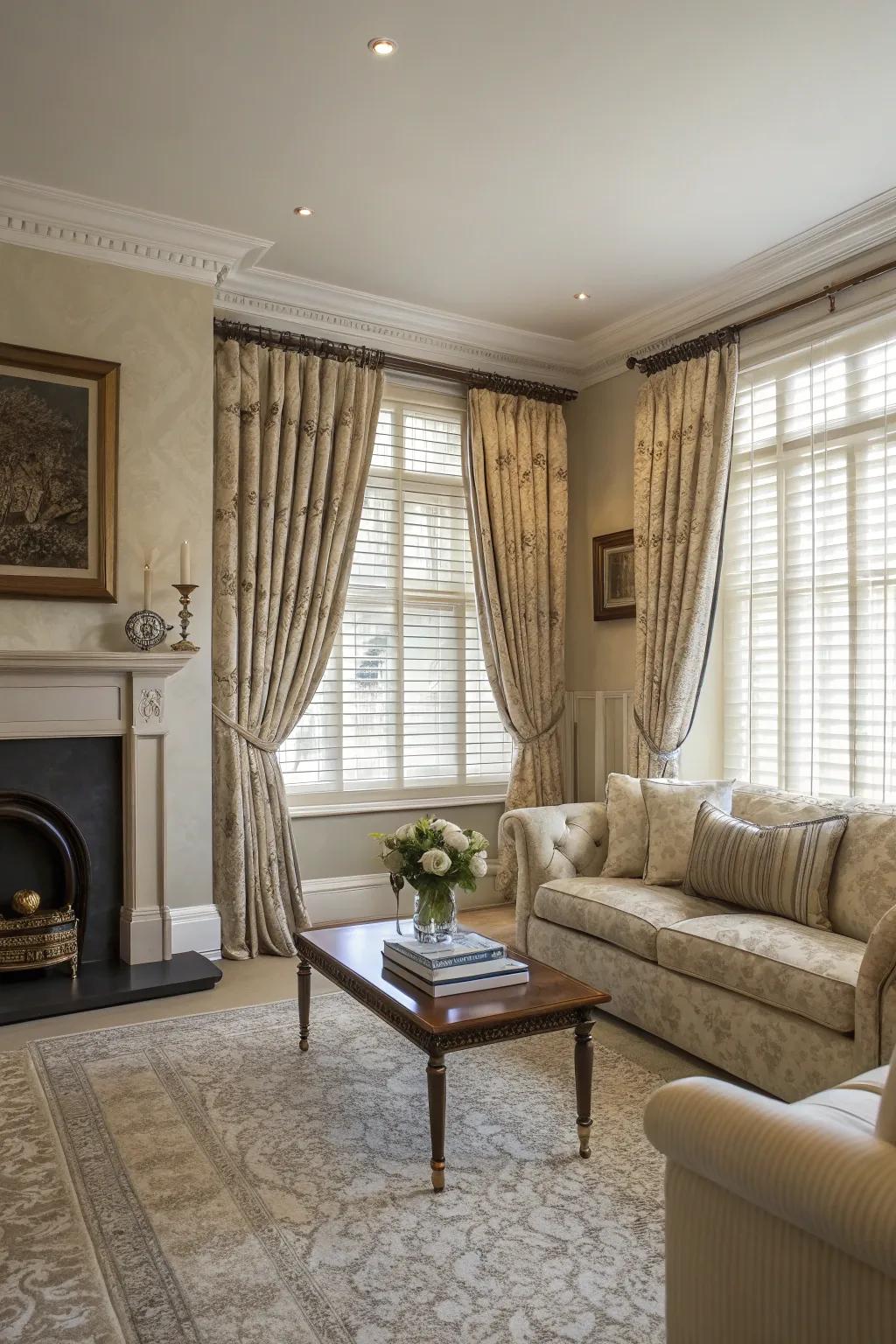 Pinch-pleated draperies epitomize sophistication and grace.