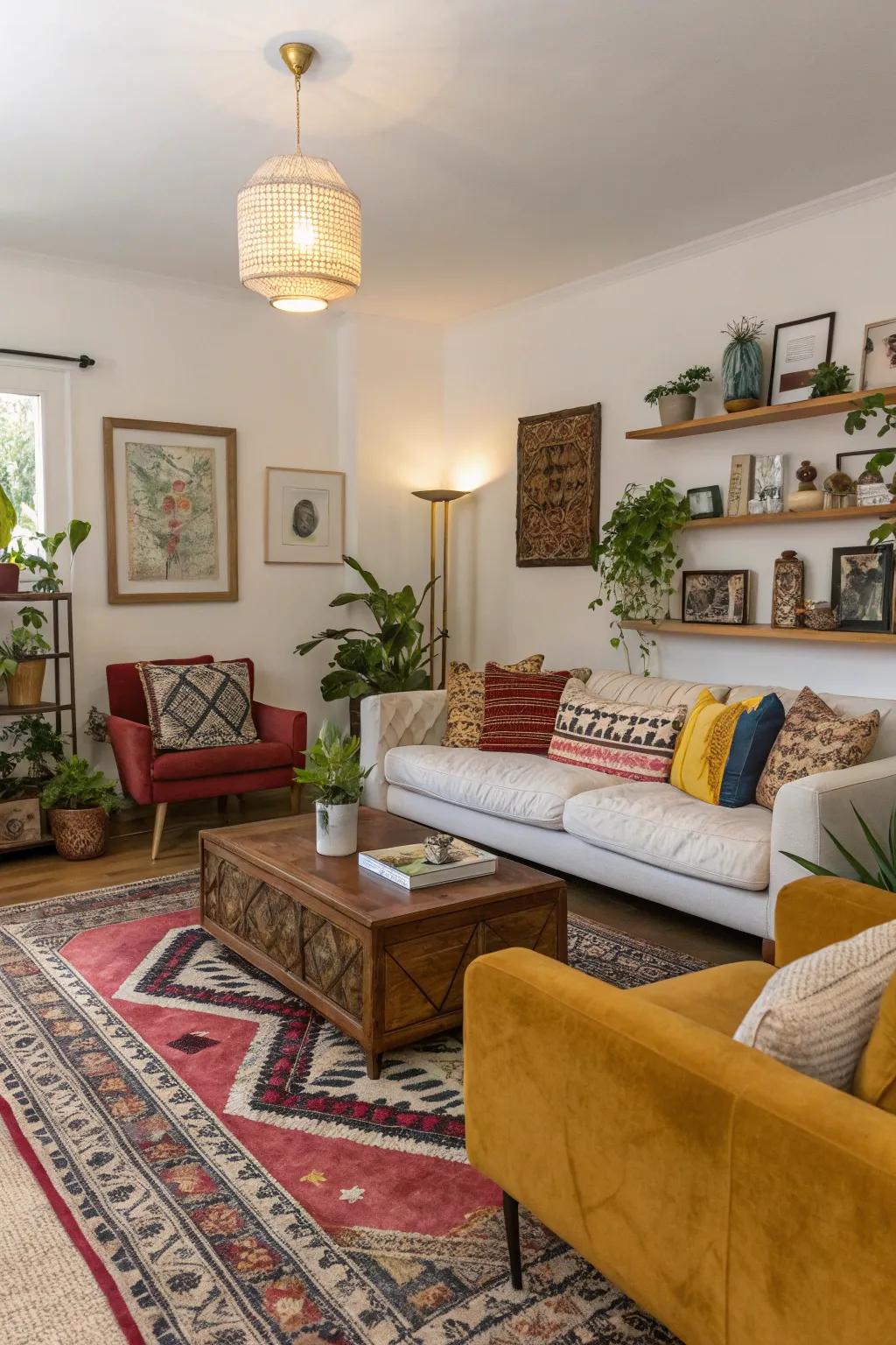 Varied meets modern for a unique living room style.