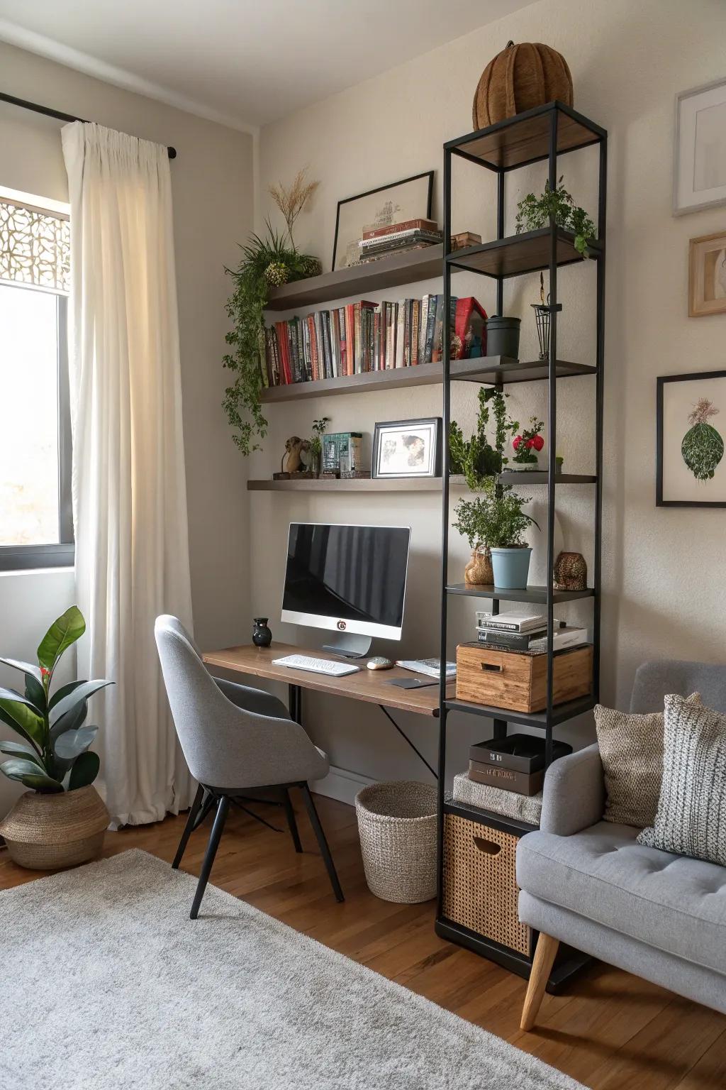 Wall storage keeps your area arranged and useful.