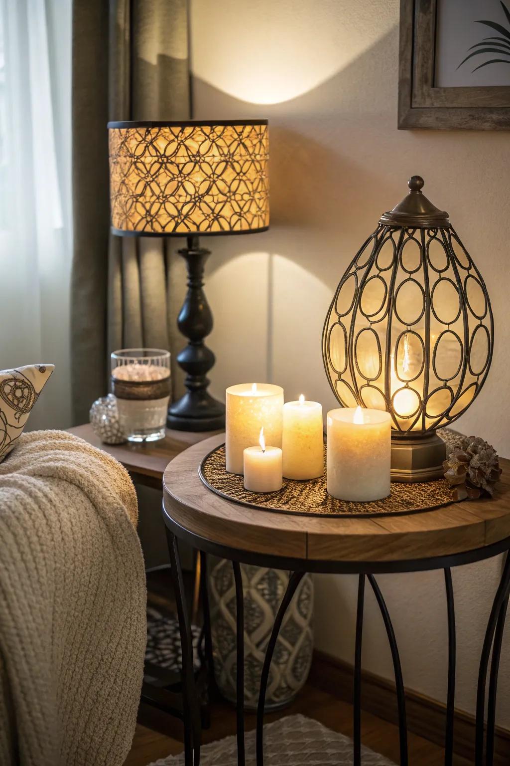 Illumination enhancing the atmosphere and highlighting side tables.