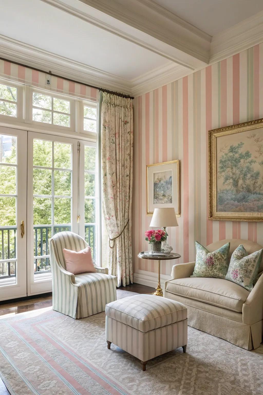 Stripes give your space a sophisticated, chic feel and make it appear taller.