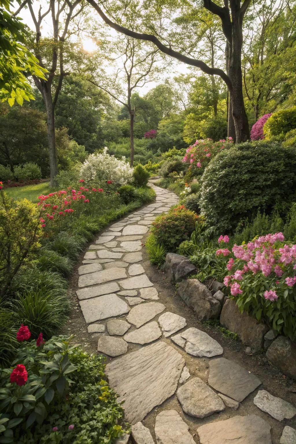 Natural stone walkways enhance beauty and ensure durability.