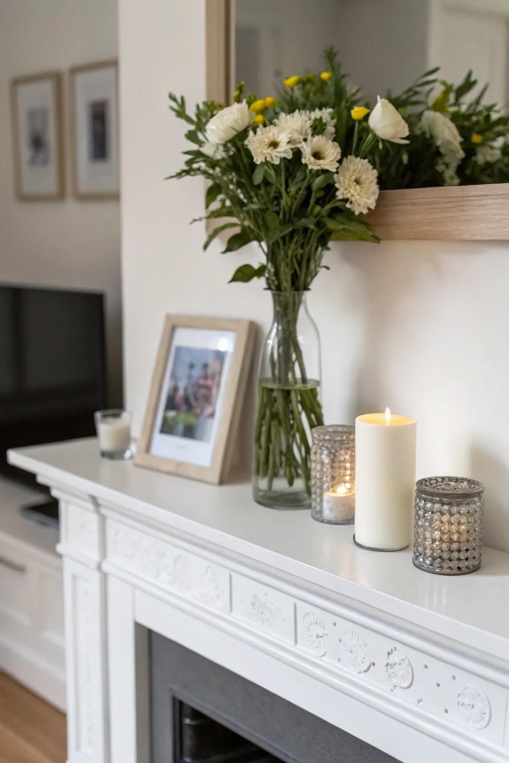 Simpler is often better for mantel decor.