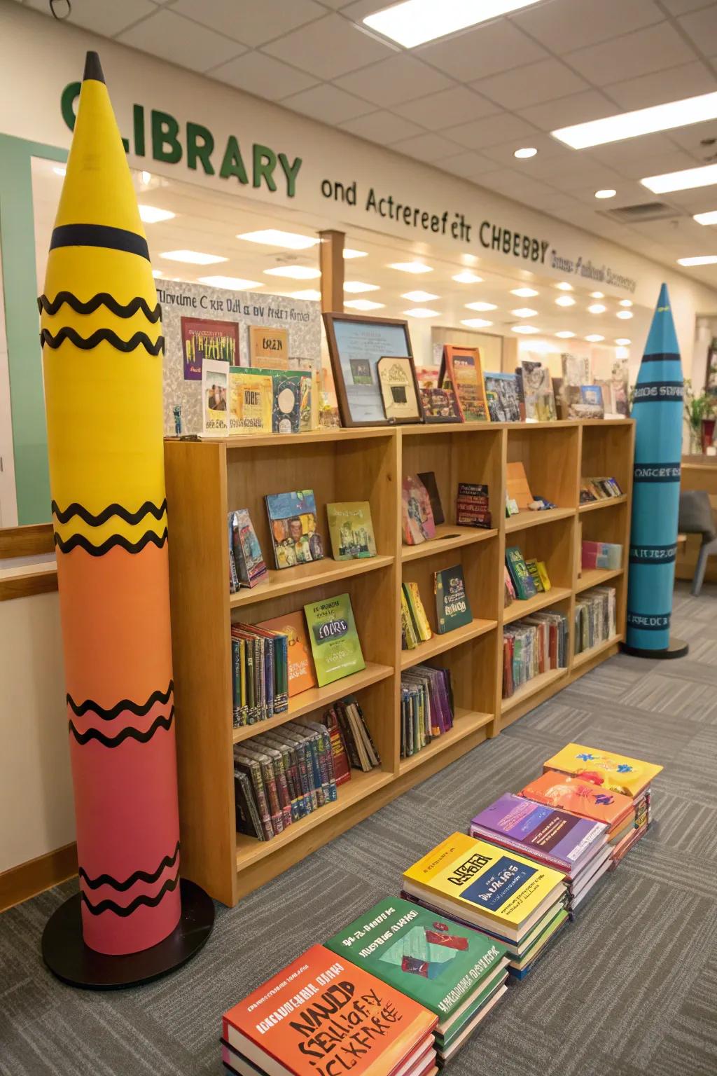 A vibrant National Crayon Day setup showcasing radiant books and crayons.