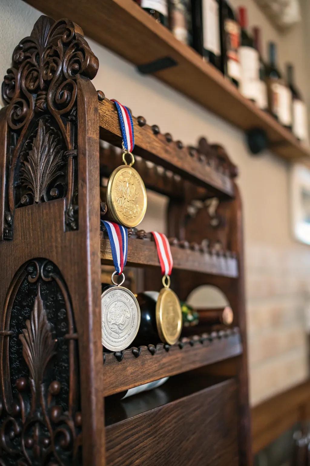 Add character to your display with a repurposed bottle rack.