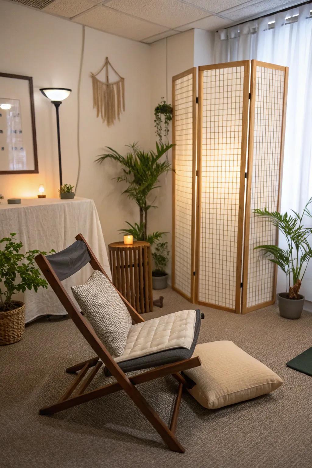 A designated meditation space can be created out of a converted corner.