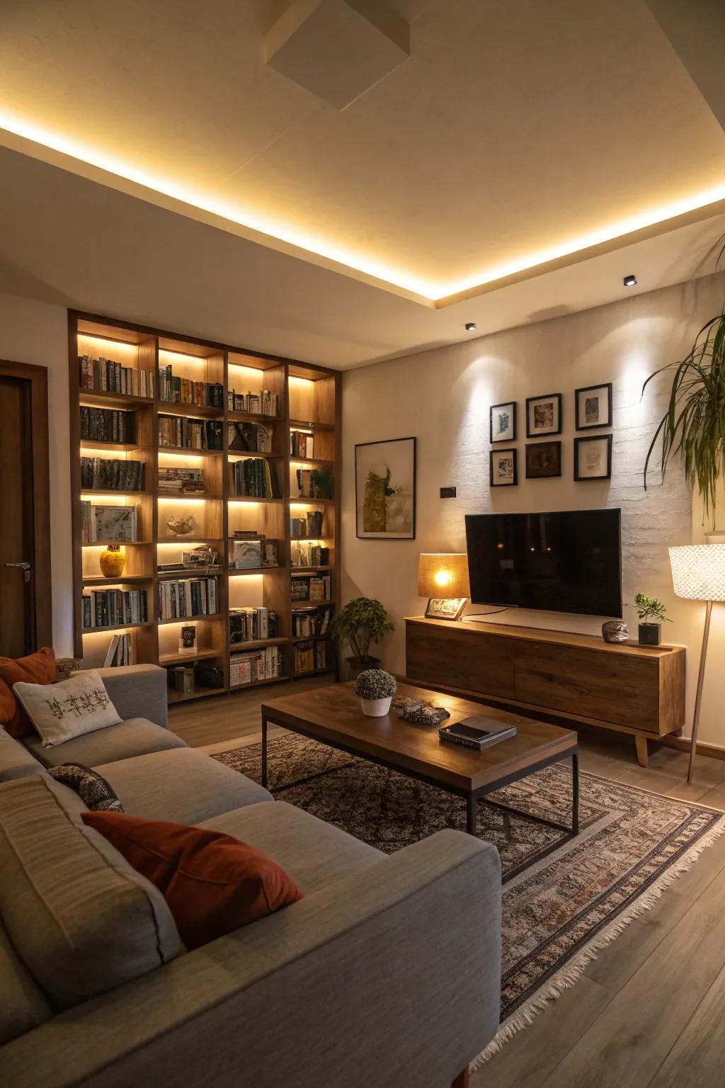 Cozy atmosphere created by ambient lighting.