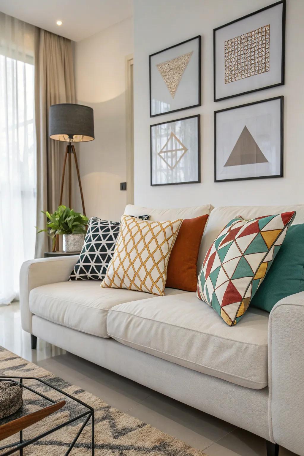 Geometric motifs provide contemporary visual intrigue.