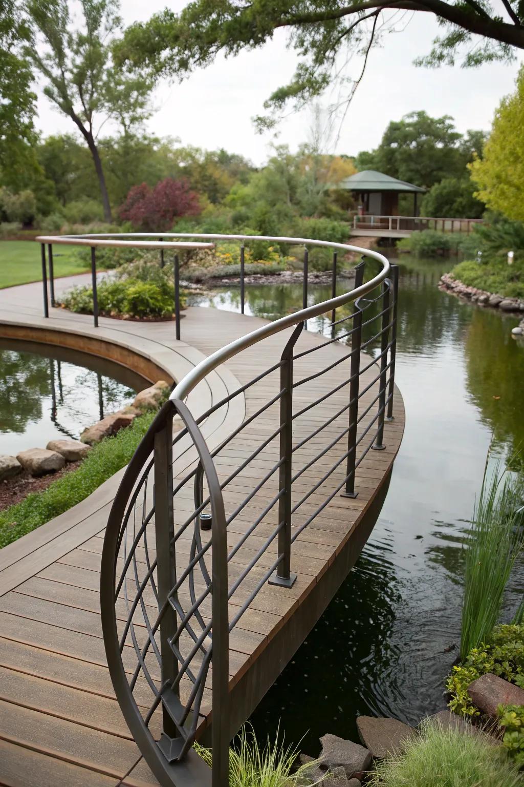 Curved guardrails offer a sophisticated and flowing design.