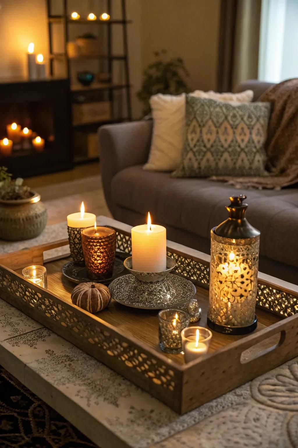 Lights create a serene and inviting ambiance.