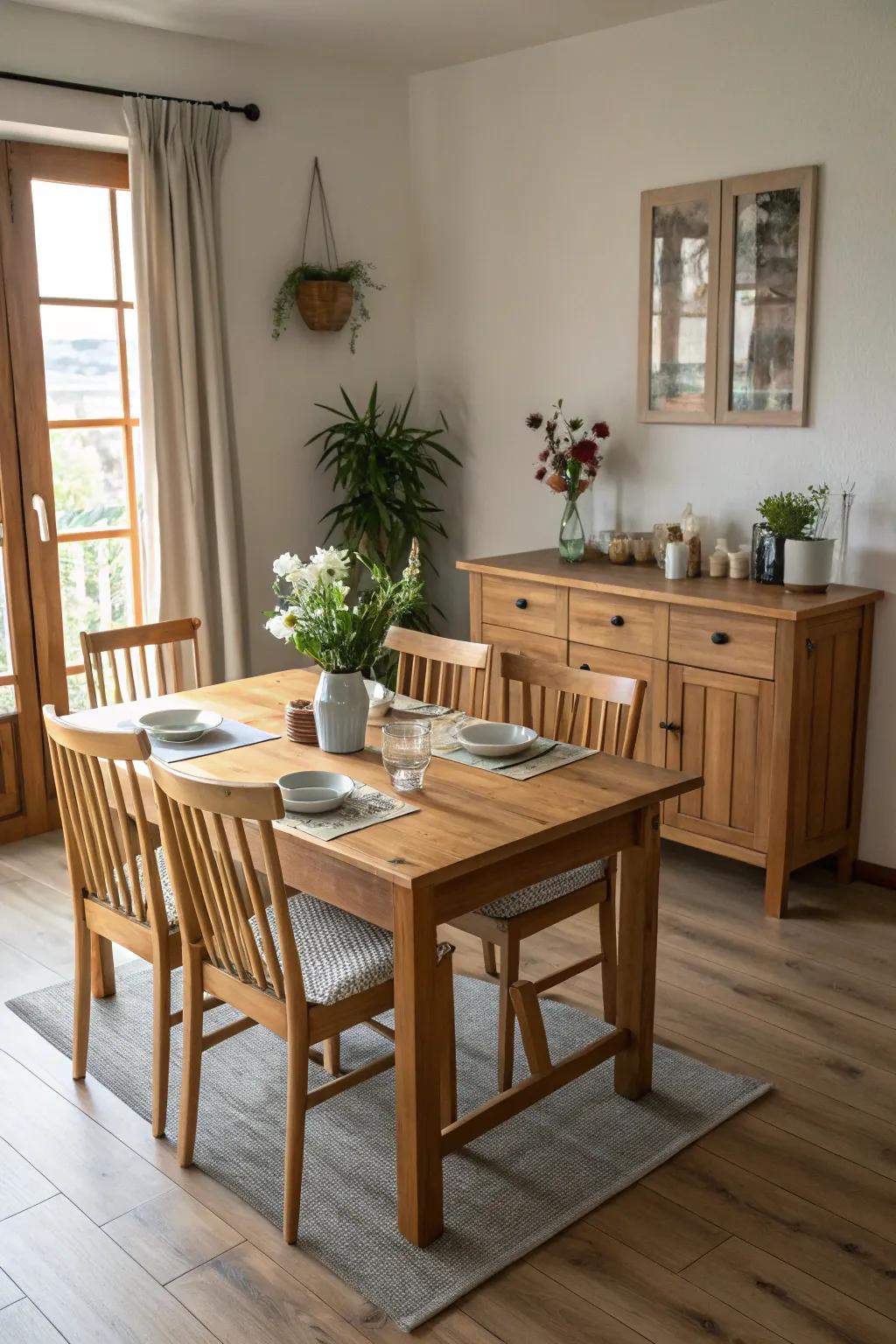 Functional simplicity guarantees a tidy and stylish dining space.