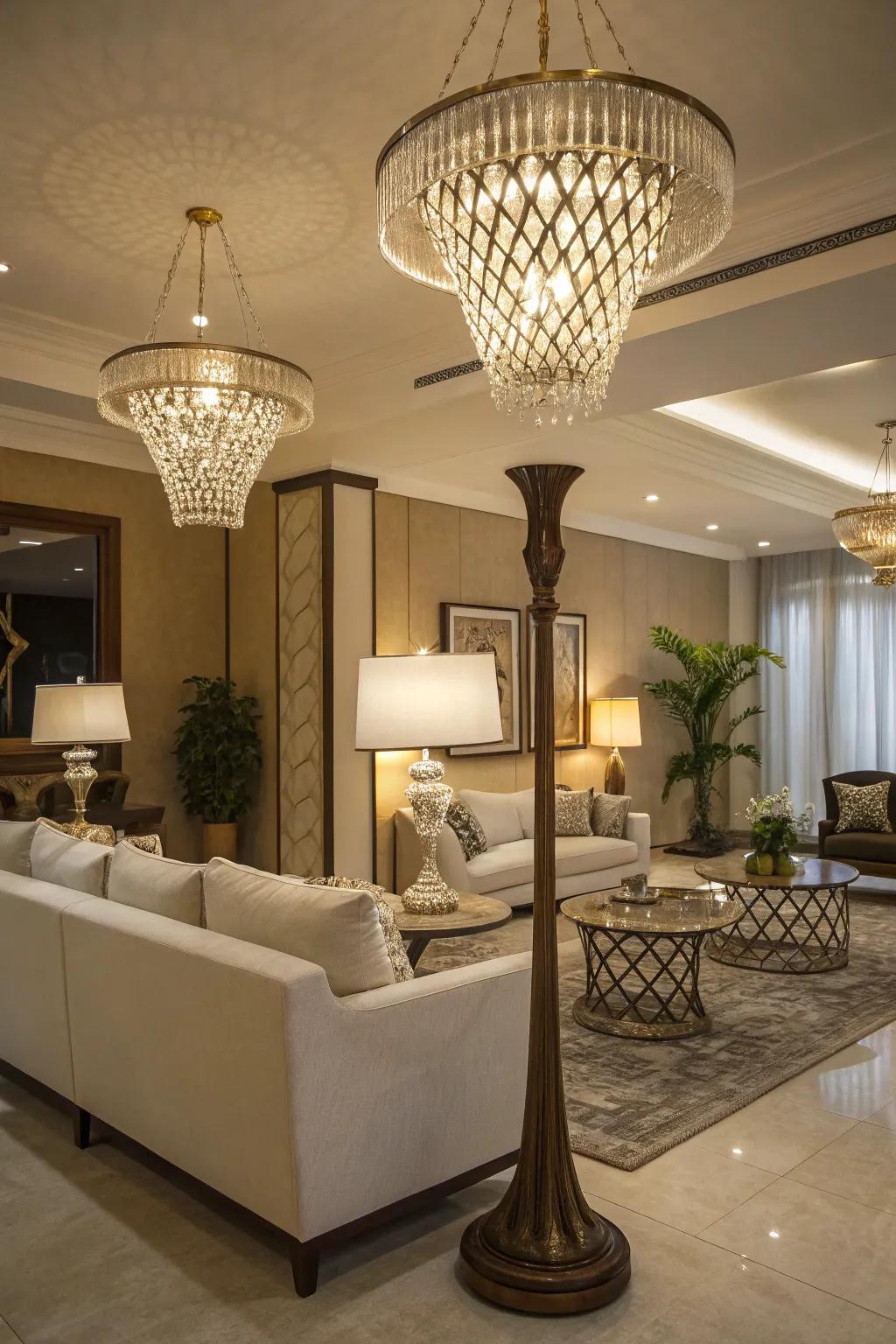 Fashionable decorative lighting that enhances the elegance of a contemporary family room.