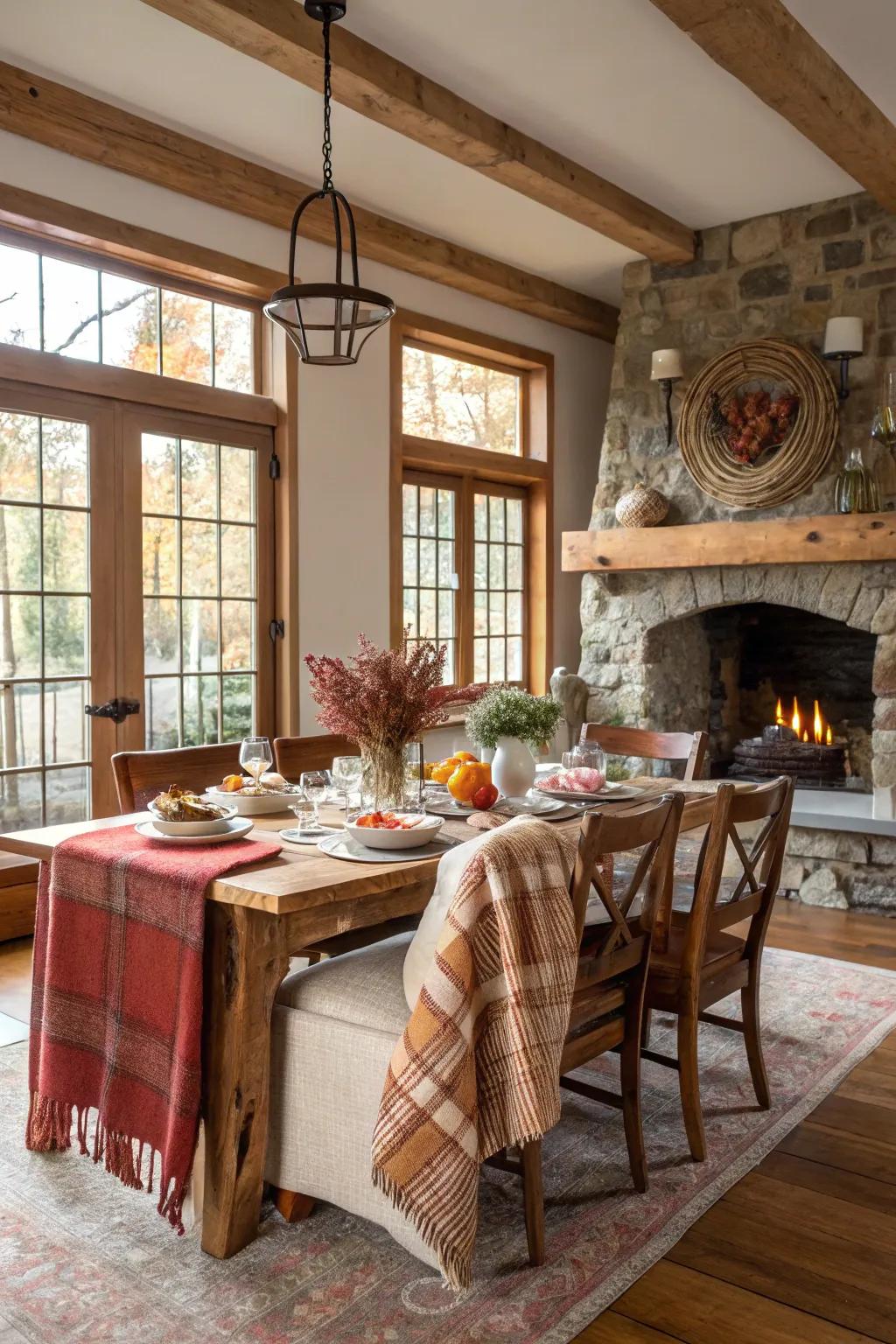 Comfort and style unite in a cozy farmhouse dining space.