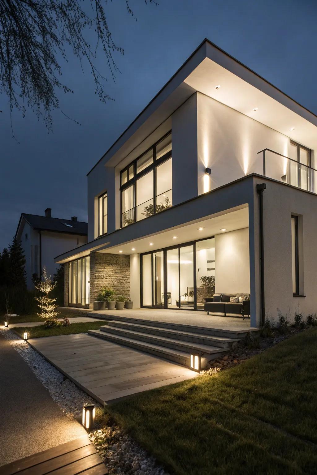 A modern residence featuring pioneering exterior illumination.