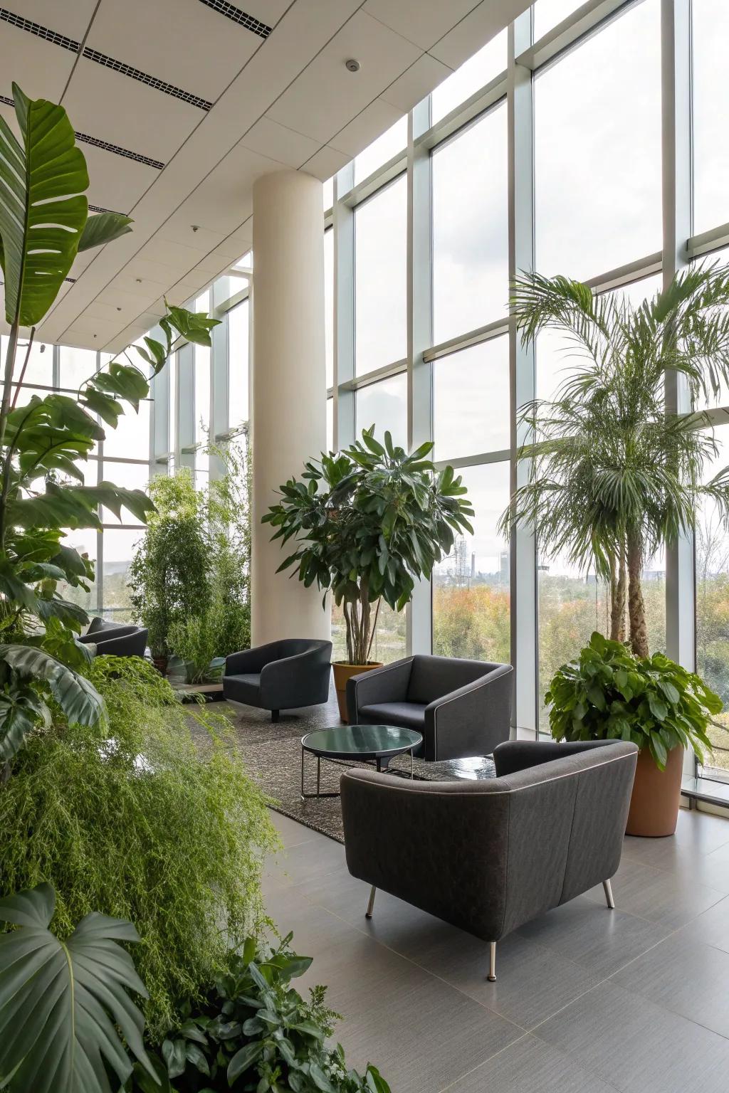 A contemporary interior featuring indoor flora for a natural nuance.