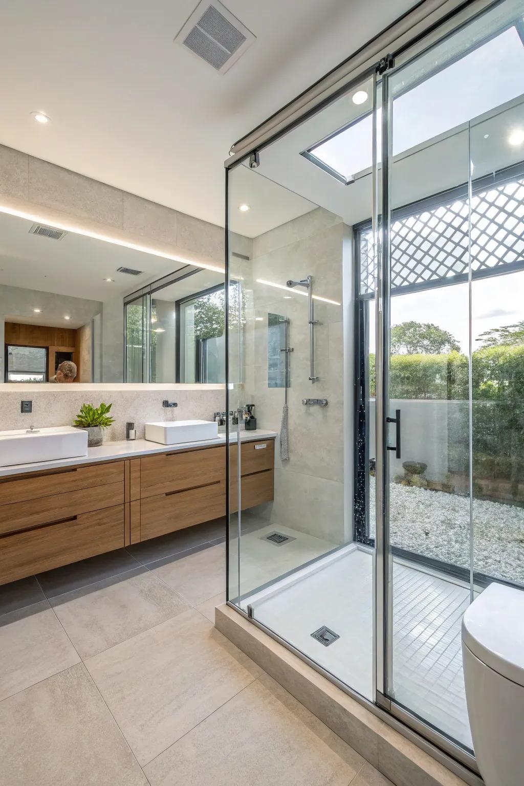 Glass partitions accentuates wide, sleek spaces.