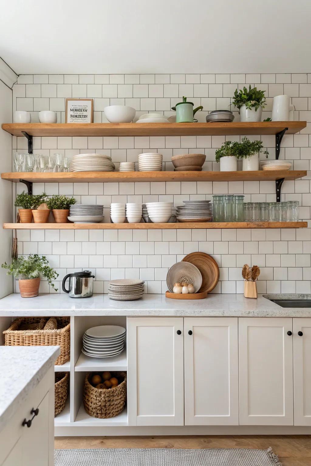 Display shelving paired with paneling for a personalized touch.