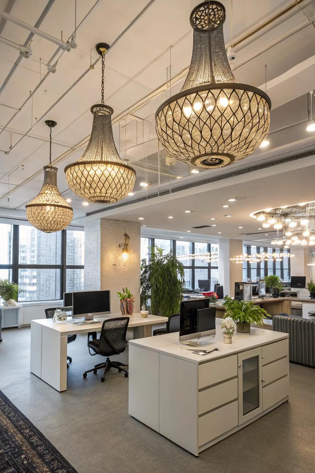 An office showcasing unique and stylish fixtures.