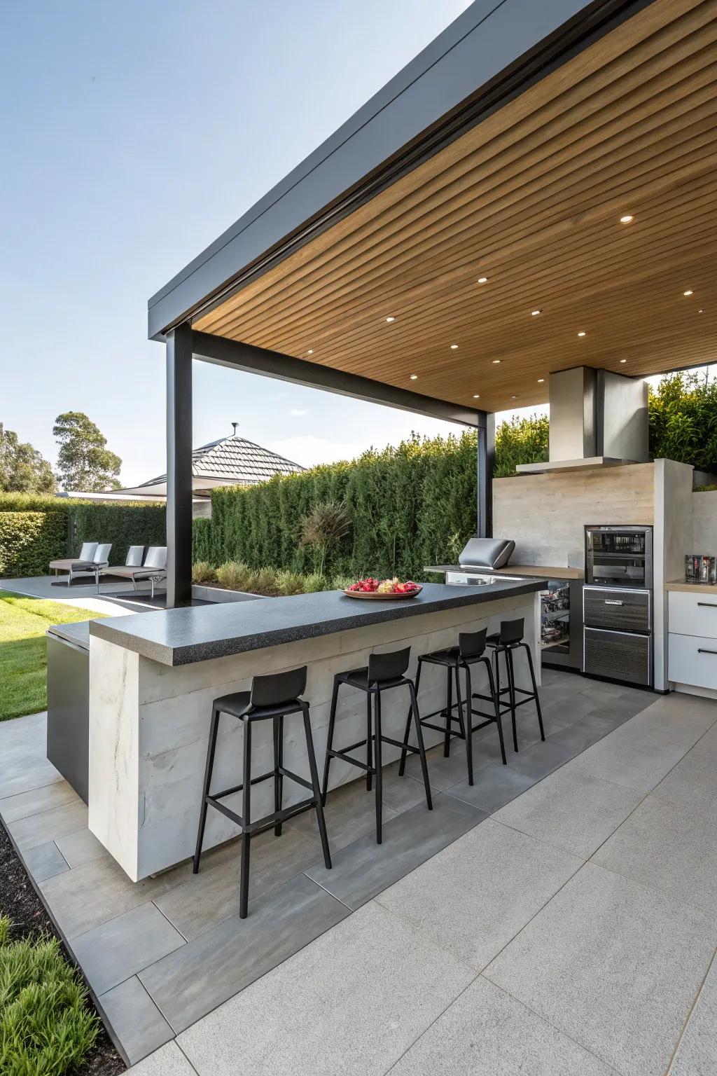 Incorporated lounging that encourages socializing in a comfortable cooking area setting.