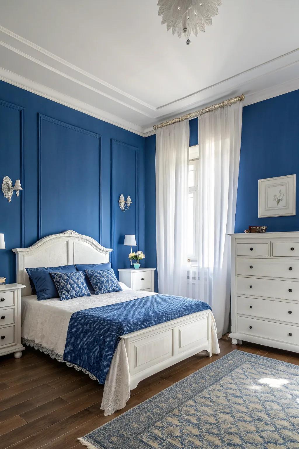 Pale elements contrast with regal blue, crafting balance and harmony.
