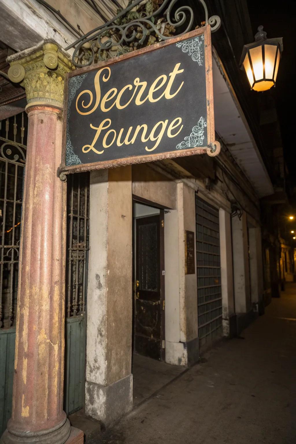 Timeless-style signage incorporates intrigue and thematic consistency.