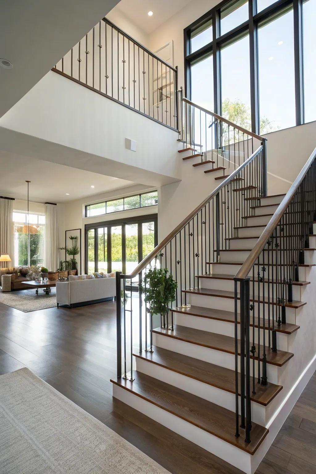 Upright railings enhancing height and elegance.