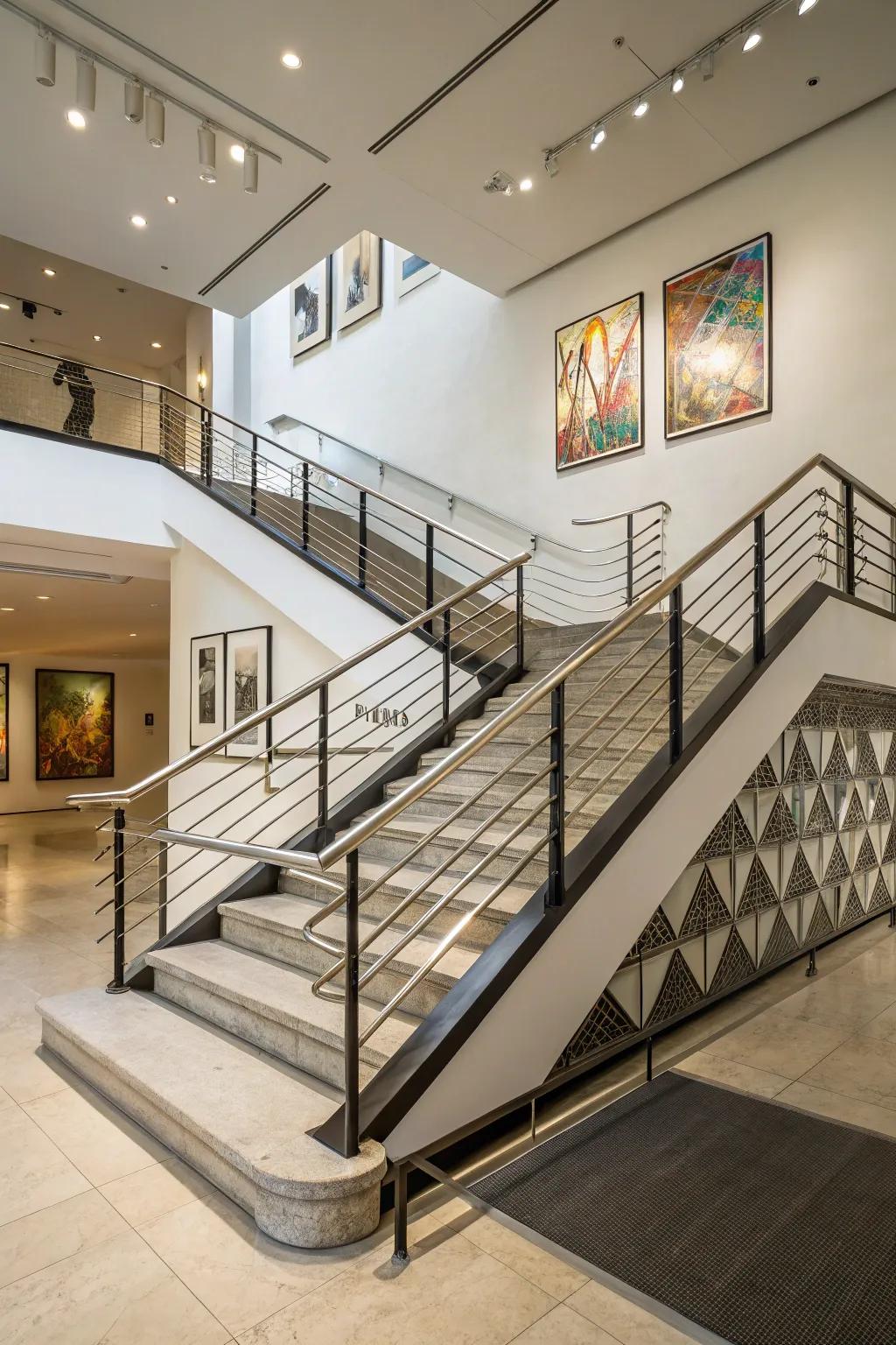 Geometric staircases make a bold architectural statement.