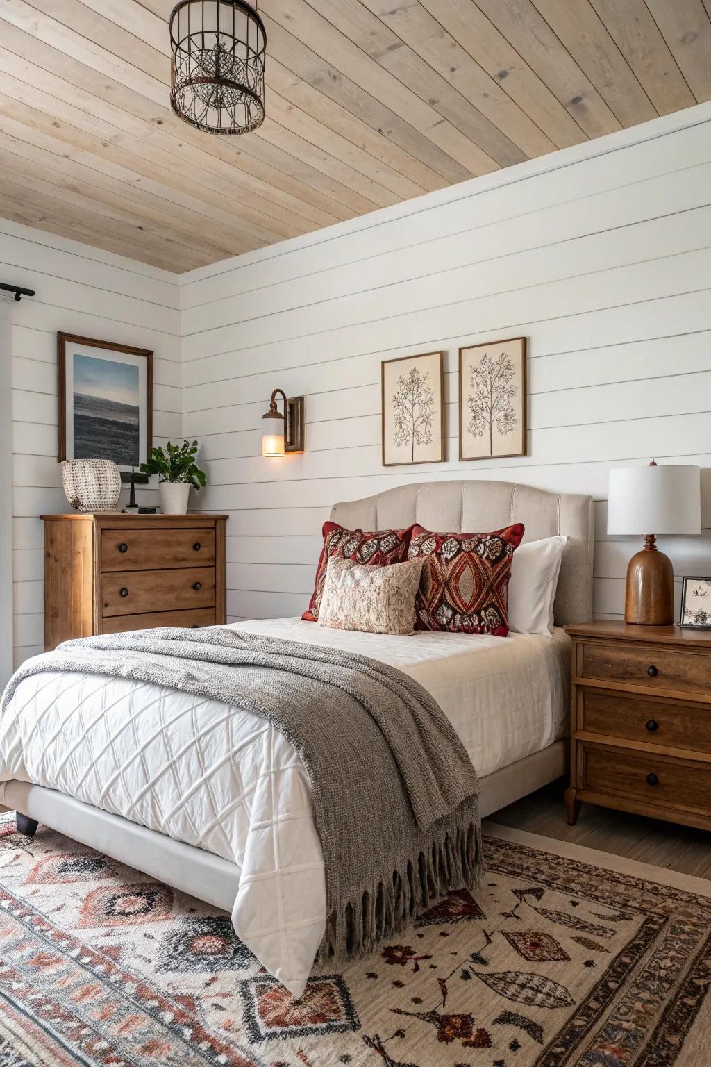 Wood paneling brings in texture and classic appeal.