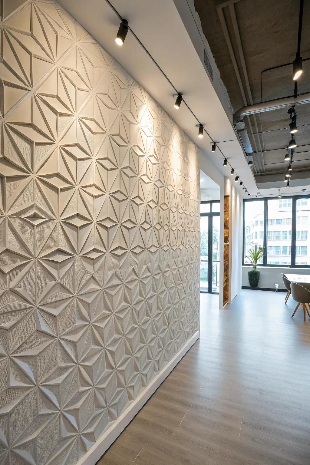 Geometric embossed covering fashioning a spirited personal workspace backdrop.