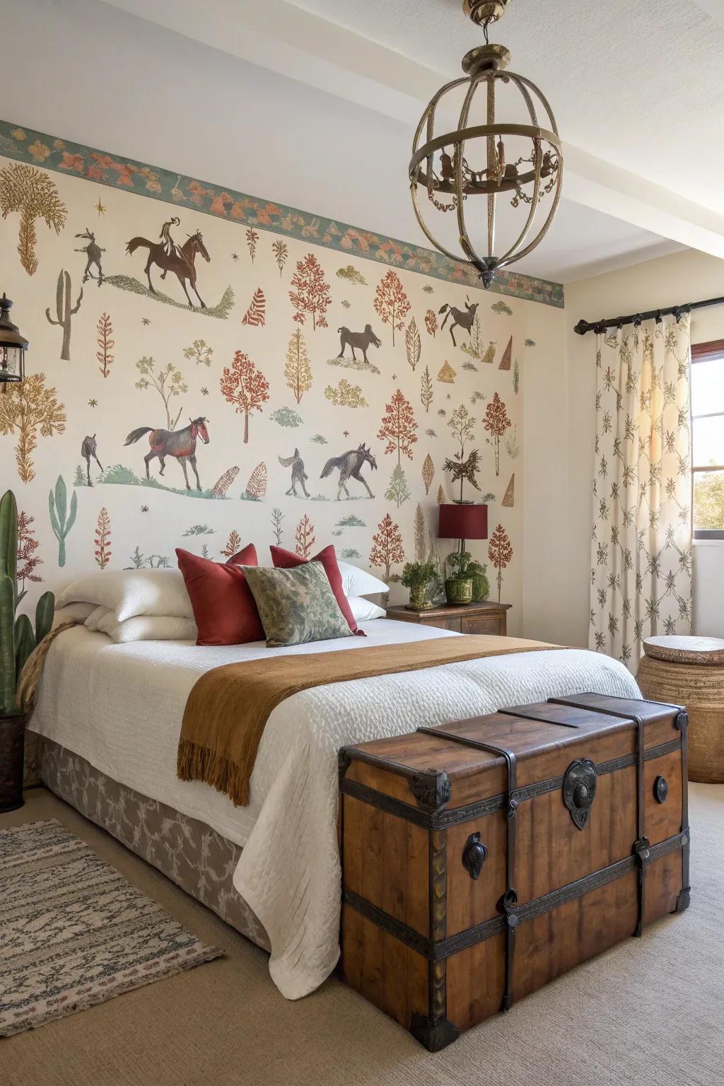 Western-themed wallpaper makes a strong design declaration.