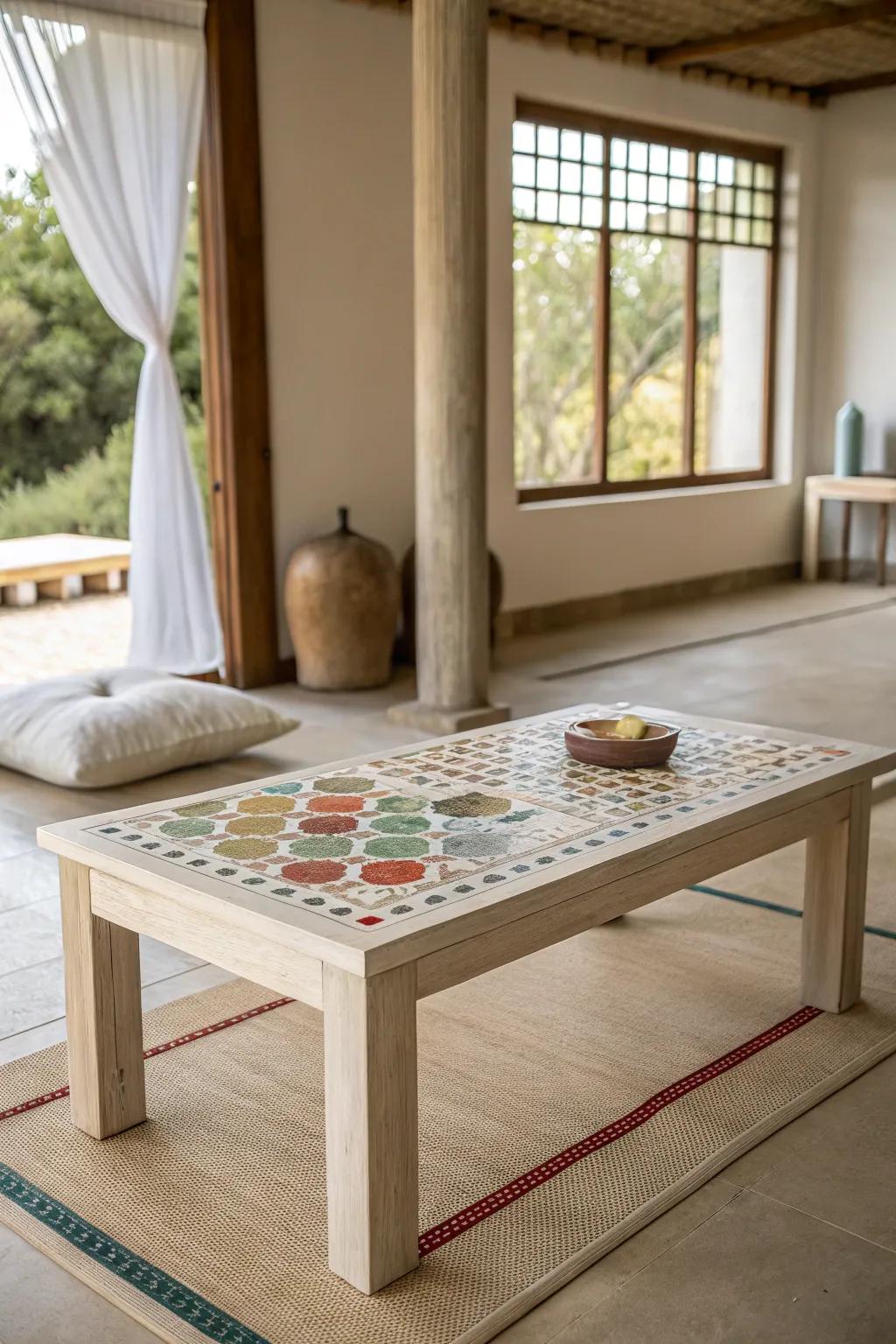 Minimalist mosaics deliver a tranquil and peaceful aesthetic.