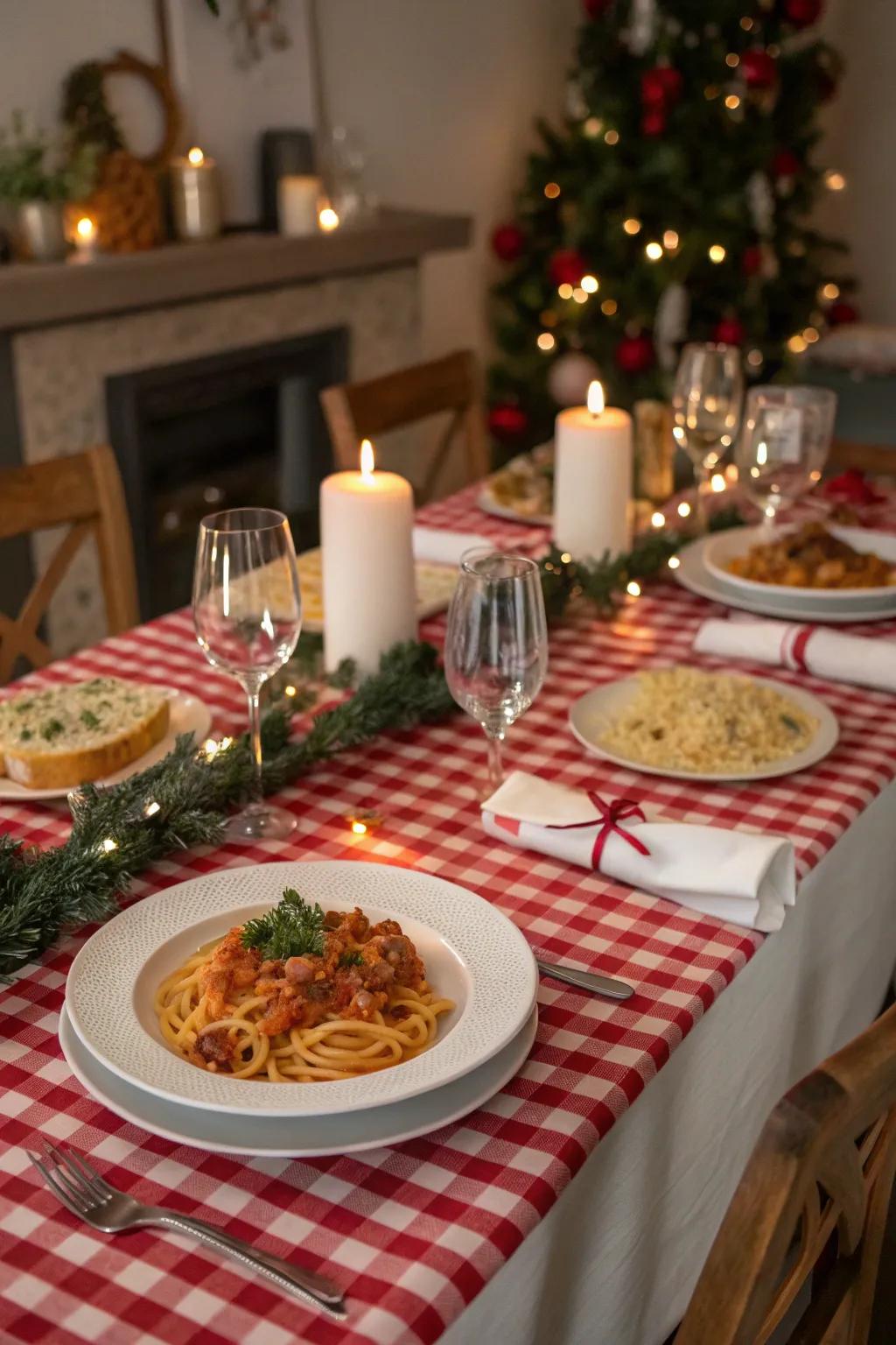 A beautifully arranged table for an Italian-themed holiday food night.