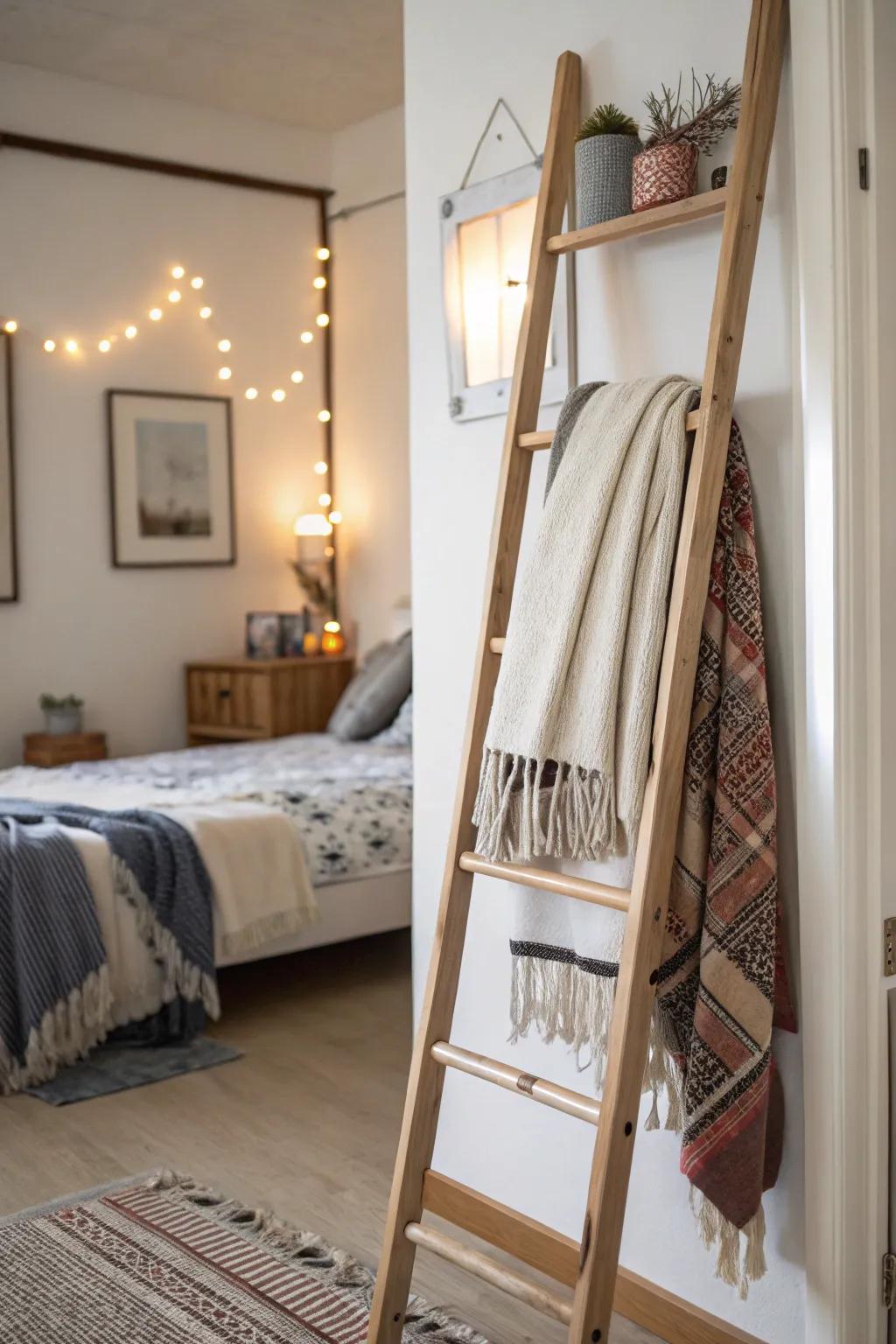 Ladders offer a quirky, stylish way to store.