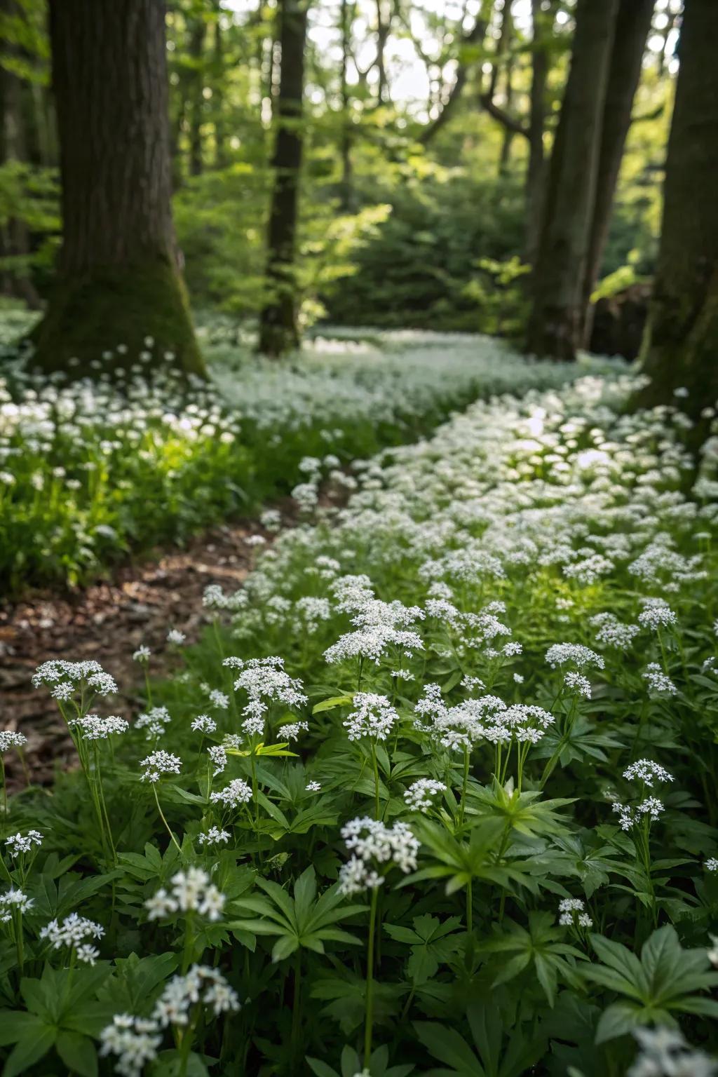 Fragrant Carpet Plant providing sweet-smelling ground cover with fragile flowers.