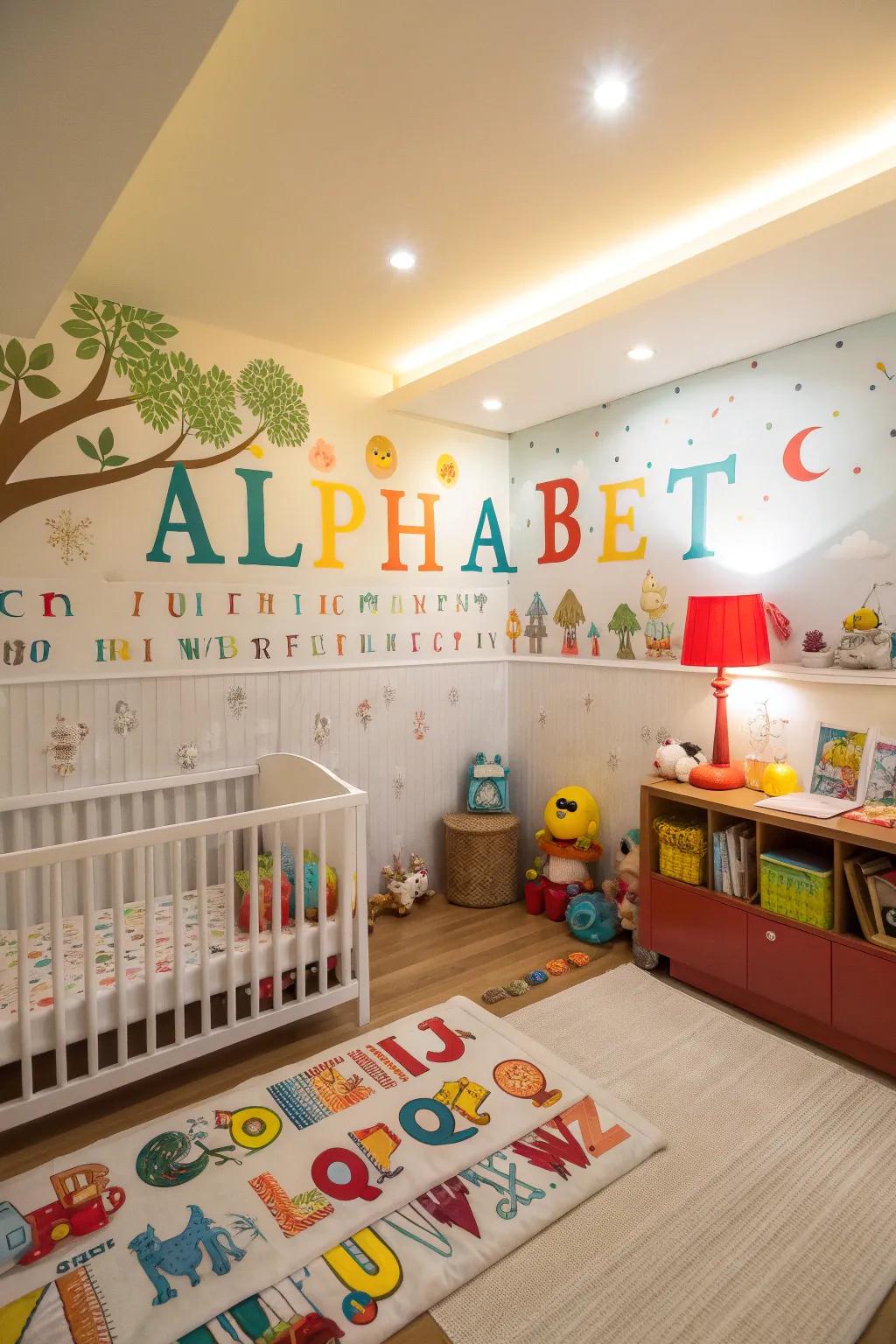 Interactive wall coverings help with early learning and a sense of curiosity.