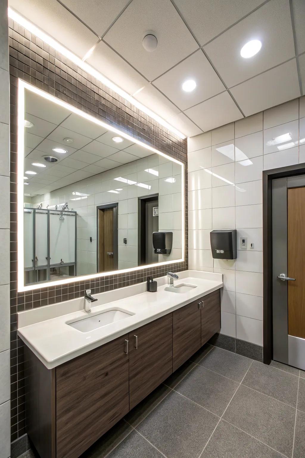 Eco-friendly lighting options save energy and enhance the bathroom's ambiance.