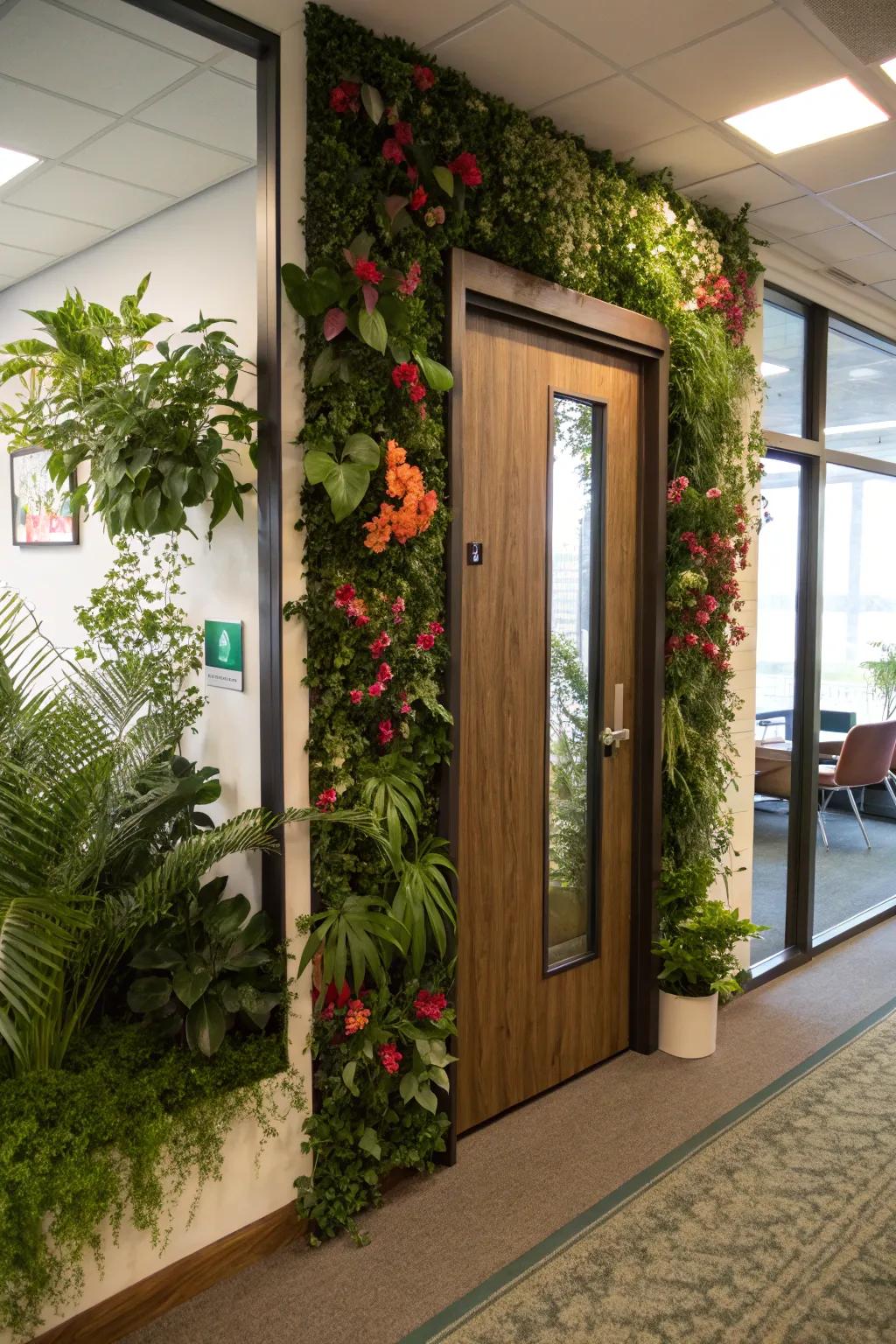 Encourage serenity through a nature-inspired office doorway.