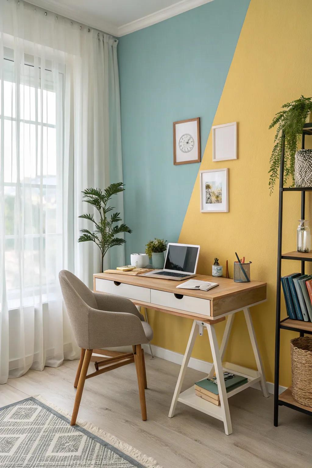 Two-tone walls create depth and interest in small spaces.