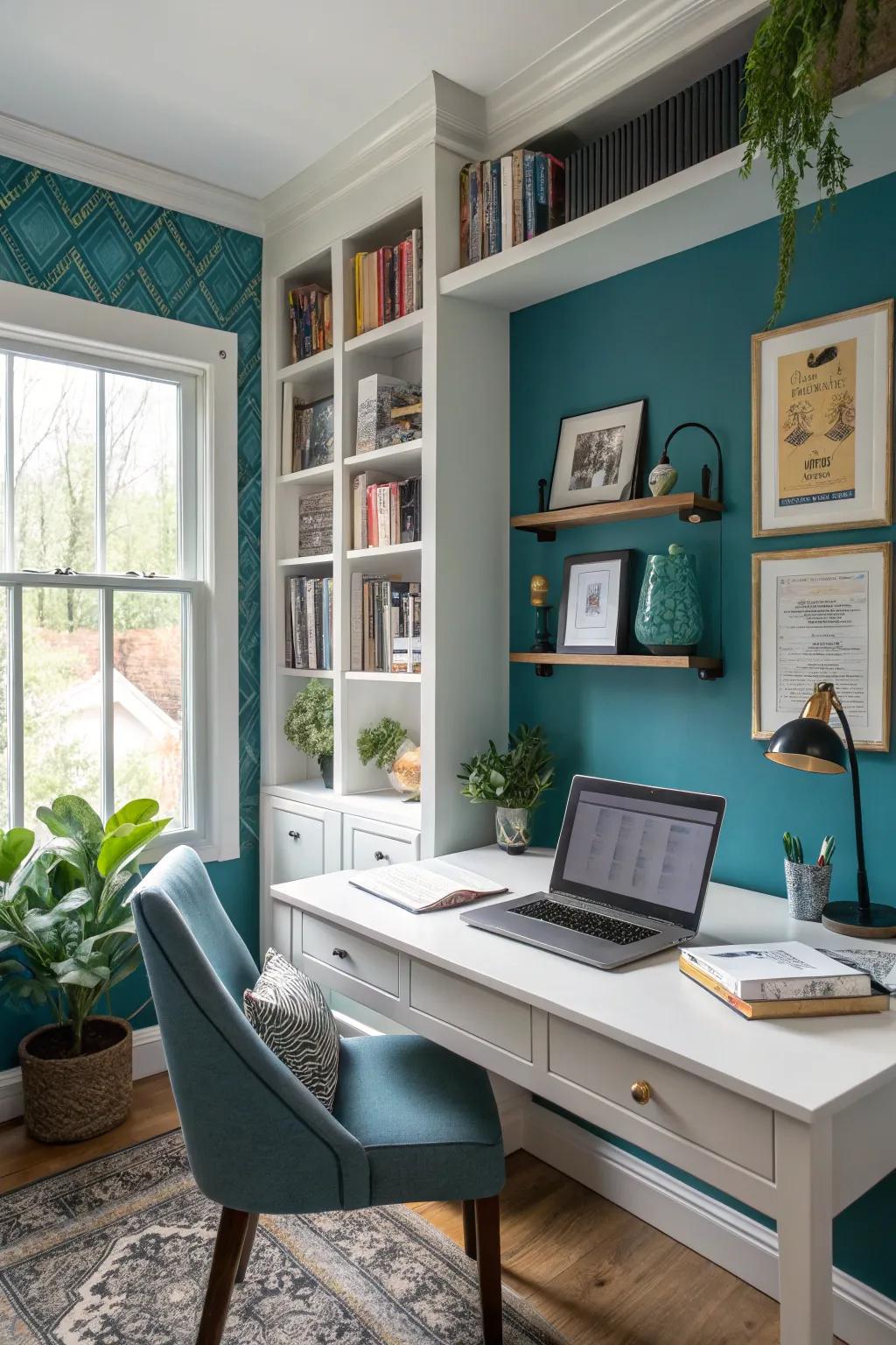 A strong featured wall adds character to your Zoom scene.