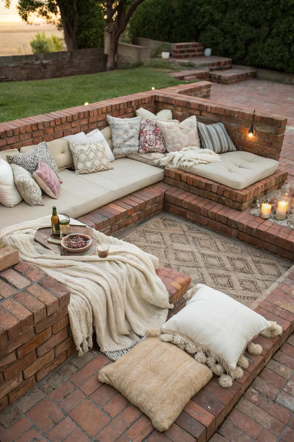 A recessed lounge furnishes a snug alcove for relaxation