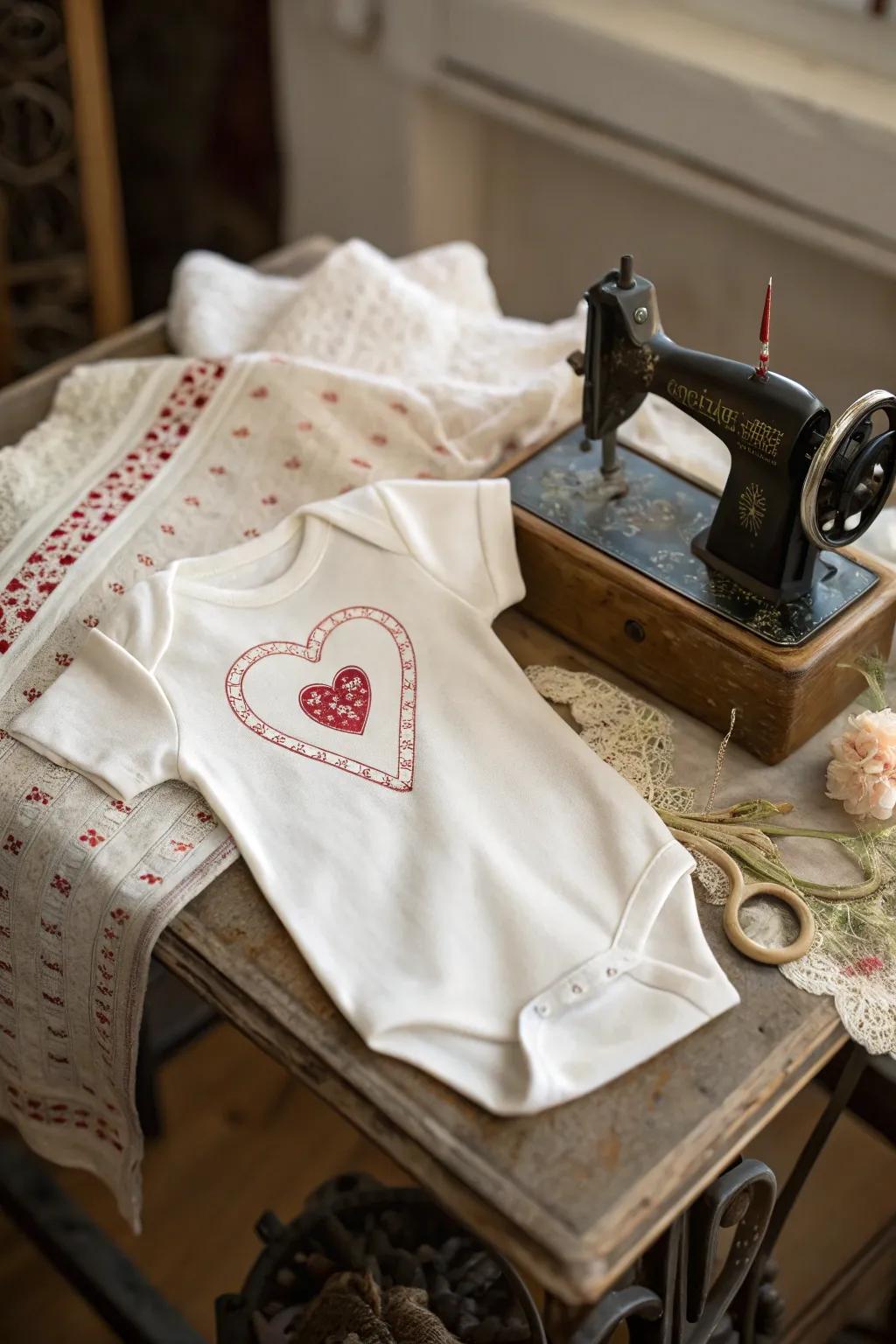 A charming onesie showcasing exquisite needlework.