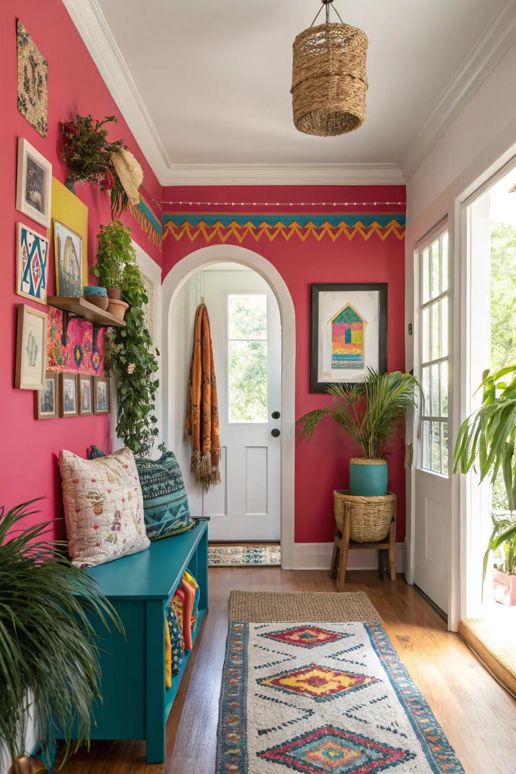 Accent colors in an entryway add vibrancy and a personal touch.